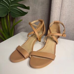 Elegant Tan Strappy Kitten Heels
